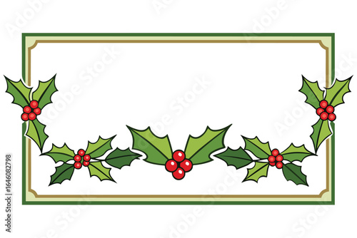 Festive christmas holiday frame with holly berries on a transparent background for elegant seasonal design