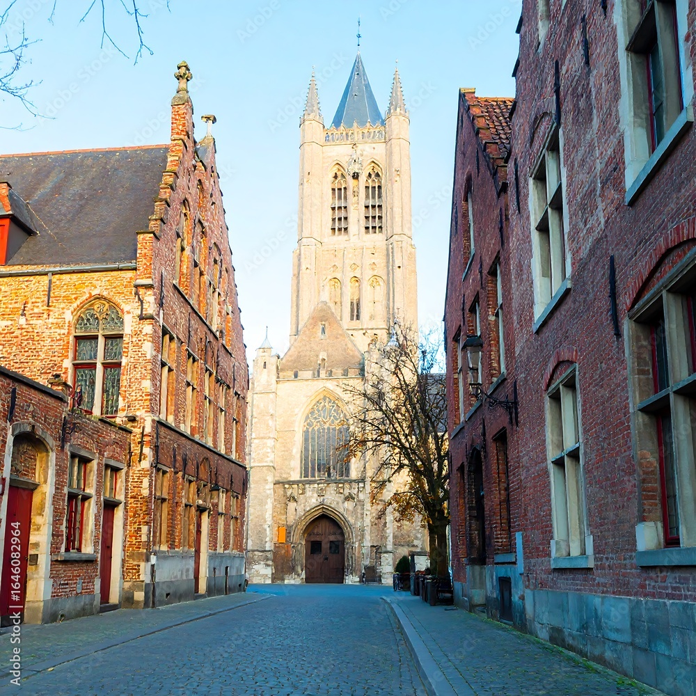 Fototapeta premium Quaint European street lined with historic buildings