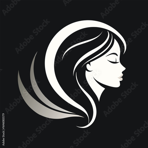 Beautiful woman face side view silhouette vector icon on white background