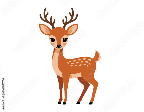 Charming cartoon deer with antlers standing gracefully