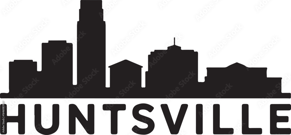 Fototapeta premium Huntsville skyline horizontal banner Alabama cityscape vector black on white