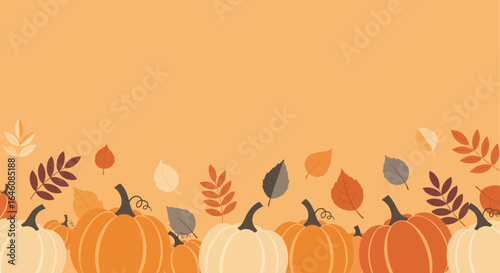 Autumn harvest festival illustration with pumpkins and leaves, suitable for backgrounds and templates