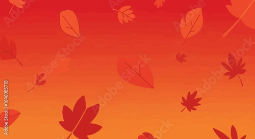 Autumn leaves falling illustration on a vibrant orange gradient background design perfect for fall season