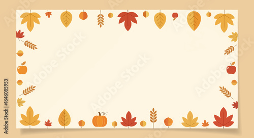 Autumn themed background illustration with colorful leaves apples and pumpkin vector seasonal backdrop and template for seasonal banners