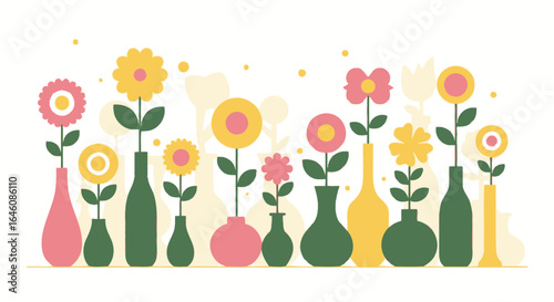 Cheerful Flower Collection in Vases Brighten Any Creative Project with Simplicity