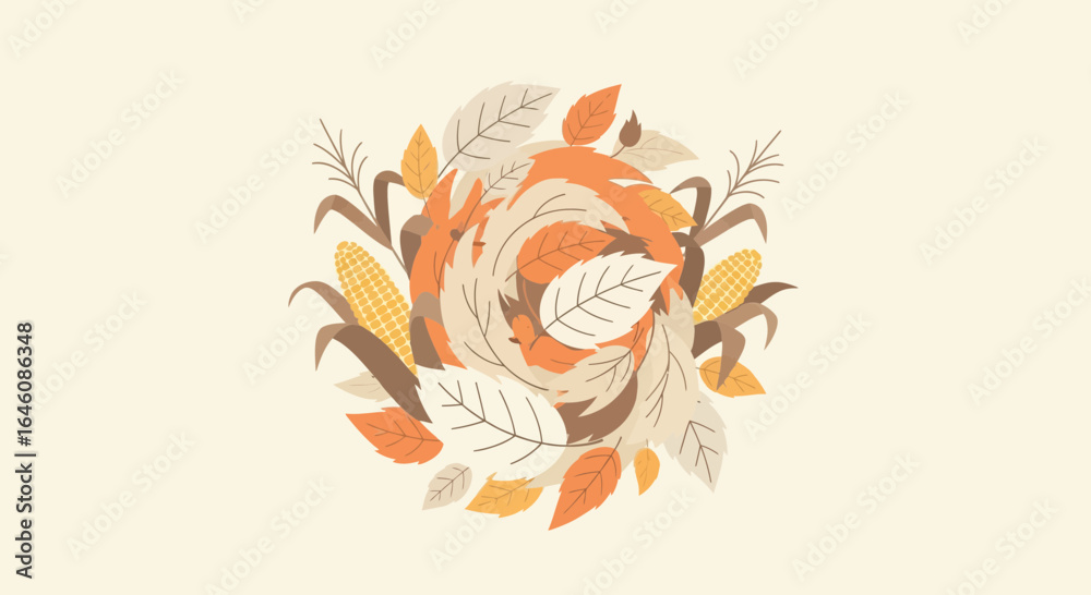 Obraz premium Autumnal Abundance Wreath With Colorful Foliage And Harvest Corn Elements