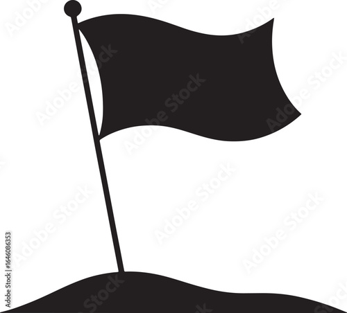 Simple Flag on Hill Silhouette Vector Illustration for Achievement and Success