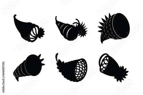 Cornucopia spooky silhouette vector illustration black halloween artboard