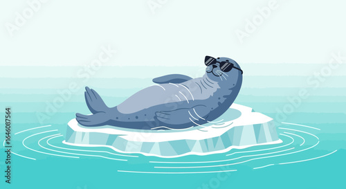 Chill seal on ice with sunglasses symbolizes climate change awareness and arctic animal protection promoting environmental consciousness