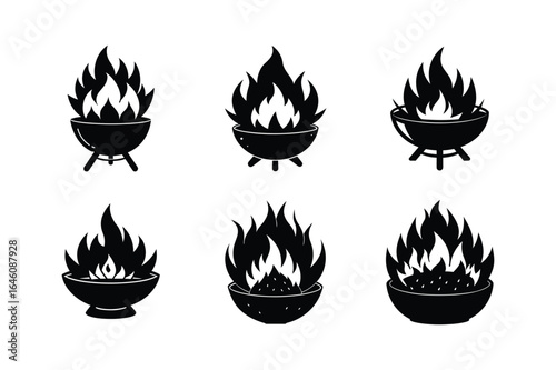 Fire pit bonfire silhouette vector illustration black halloween artboard