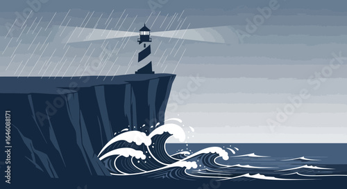 Coastal Beacon Stands Tall Guiding Ships Through Stormy Weather Scenery