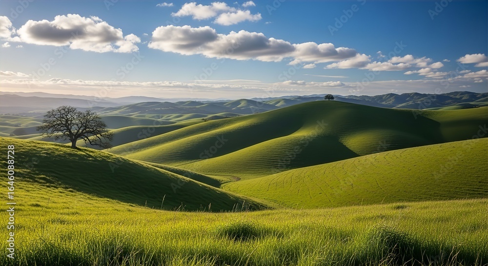 Obraz premium Rolling Green Hills and Blue Sky Background 