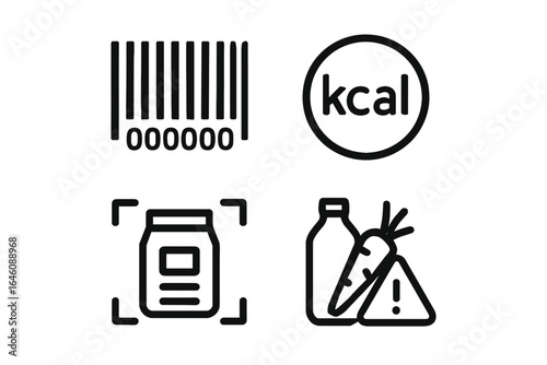 Barcode and food label icons for nutrition and calorie information