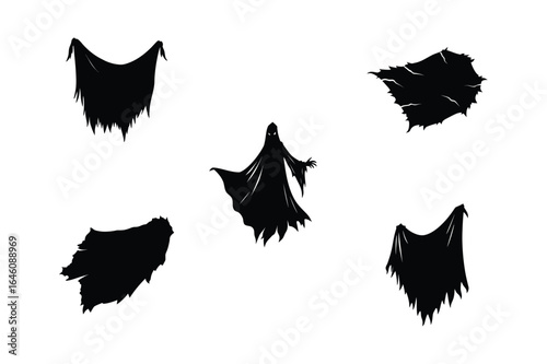 Torn fabric ghostly silhouette vector illustration black halloween artboard