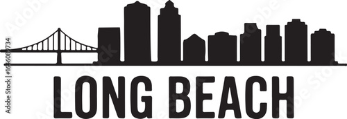 Long Beach skyline horizontal banner California cityscape vector black on white