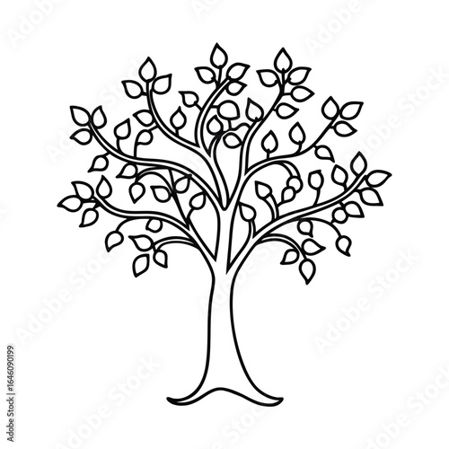 Stylized outline of a leafy tree with a strong trunk and spreading branches