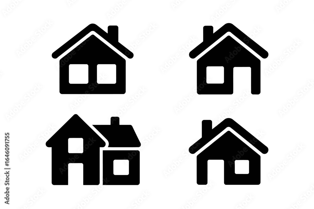 Fototapeta premium House icons illustration in black and white for web design and application interface elements