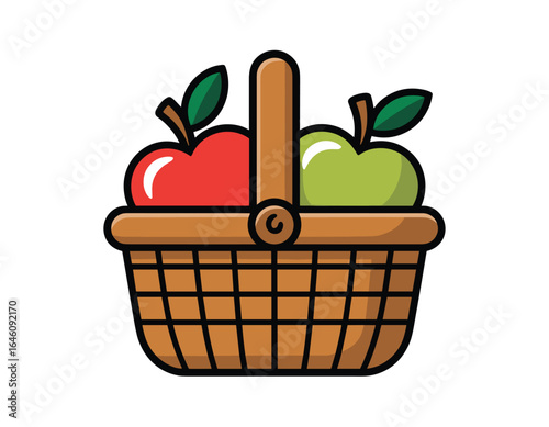 Fresh apples in wicker basket, healthy harvest treat