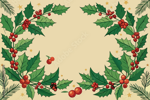 Festive holly berry and evergreen branch arrangement with transparency for seasonal holiday design projects