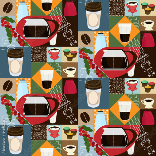 mocaico com tema de café - padrão ilustrado com 4 peças