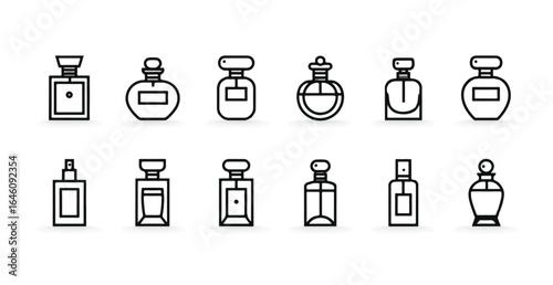 Elegant Collection of Perfume Bottles in Minimalist Outline Style for Beauty and Fragrance Concepts a Set of Beautiful Scent Containers