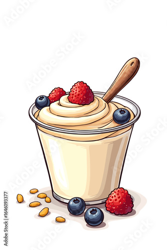 Delicious yogurt dessert topped with fresh berries in a cup, perfect for a healthy snack