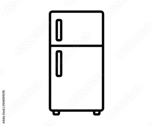 Vector art of outline of a twodoor refrigerator isolated on white background, illustrating a common kitchen appliance used for food storage and preservation in a modern household setting