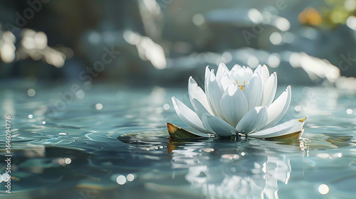 A white lotus floating on clear water 