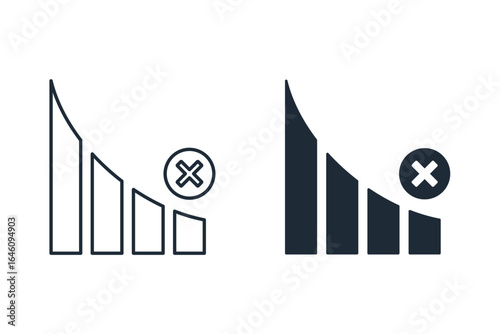 Down graph chart.Critical decline, decrease.  Vector linear icon illustration isolated on white background.