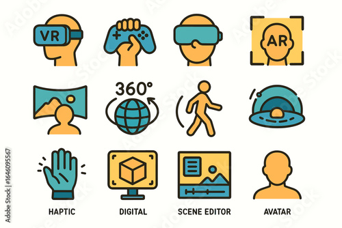Virtual reality and augmented reality icons collection