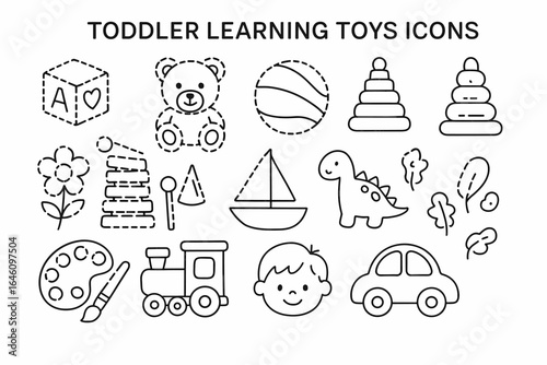 Toddler learning toys icons: educational and fun playtime designs for kids