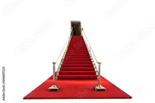 Red carpet and golden barrier isolated on transparent background for exclusive event, premiere, or vip arrival