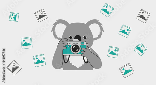 Cute Koala Photographer With Camera Surrounded By Picture Frame Vector Design