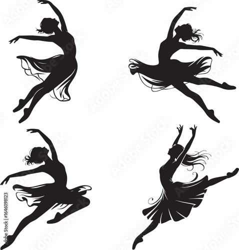 Ballet Dancer silhouette vector art illustration graceful dance positions design set