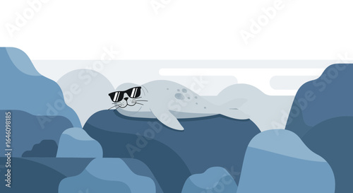 Cool and Relaxed Seal Lounging on Rocks: An Animated Vector Graphic Illustration