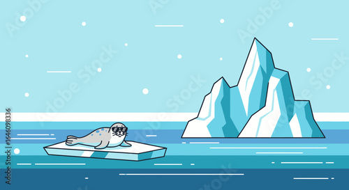 Cool Seal Chilling on Iceberg Wearing Sunglasses in Arctic Landscape