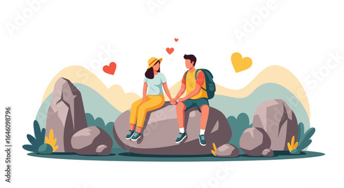 Couple enjoying romantic date in nature vector illustration, celebrating love and relationship goals in a scenic outdoor setting