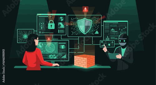 Cybersecurity Team Defending Against Hacker Threat in Digital Fortress Interface