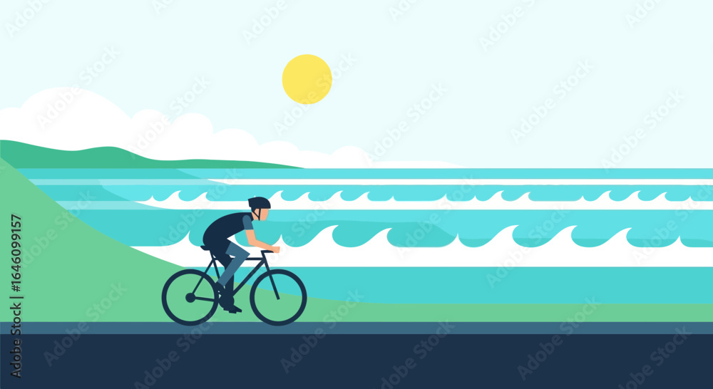 Fototapeta premium Cyclist Enjoying Scenic Coastal Route Cycling on the Sea View Road