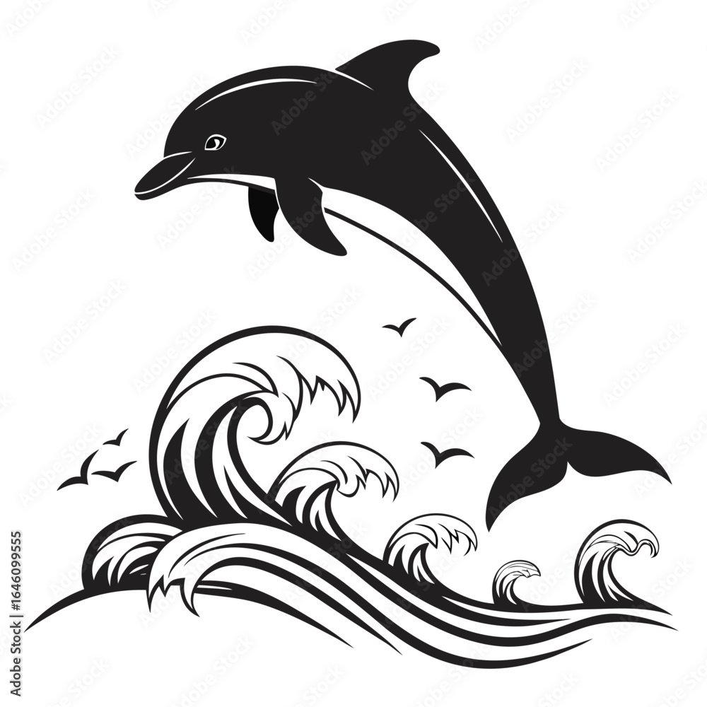 Obraz premium Dolphin leaping over waves silhouette