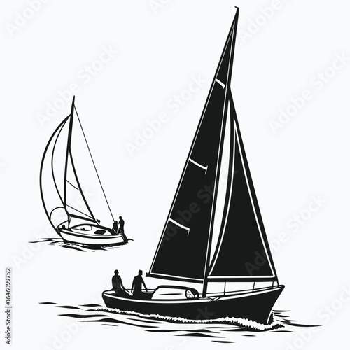 Sailing regatta scene silhouette