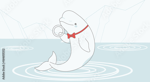 Elegant Beluga Whale With Bow Tie Playing In Arctic Waters Illustration