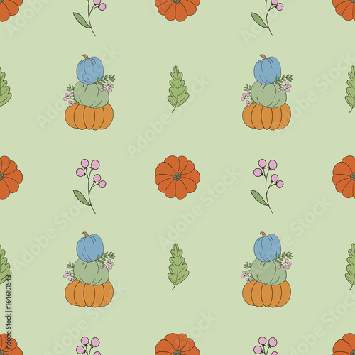 Seamless pattern with pumpkins