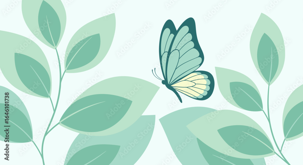 Elegant Butterfly and Leaves Illustration with Serene Color Palette for Nature Designs Elegant Butterfly and Leaves Illustration with Serene Color Palette for Nature Designs