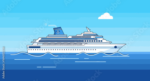 Cruise Vacation Ship Vector Illustration In Blue Tones For Summer Getaways