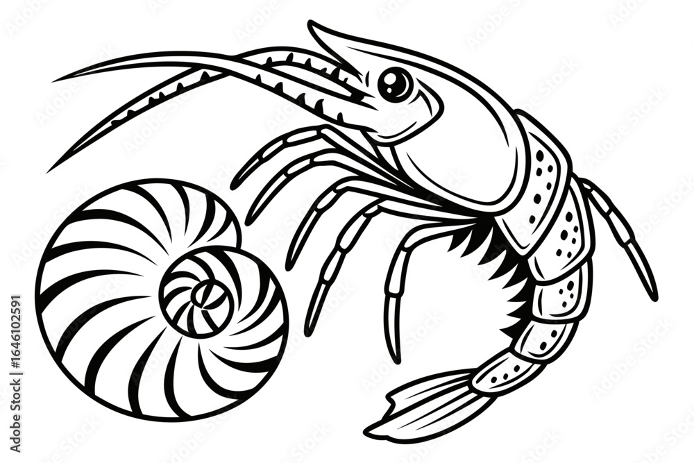 Fototapeta premium Stylized Black and White Shrimp Illustration.