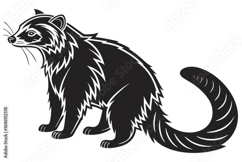 Stylized Black and White Raccoon Illustration.