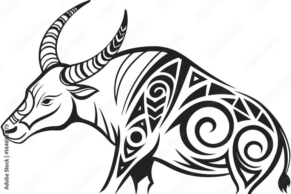Fototapeta premium Tribal Tattoo Style Bull with Intricate Patterns.