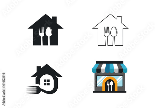 Creative restaurant and home dining icons illustrating modern food delivery and eating concepts visually