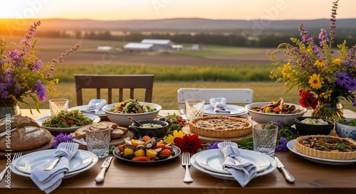 Sunset Farm-to-Table Feast: Rustic Elegance at Golden Hour